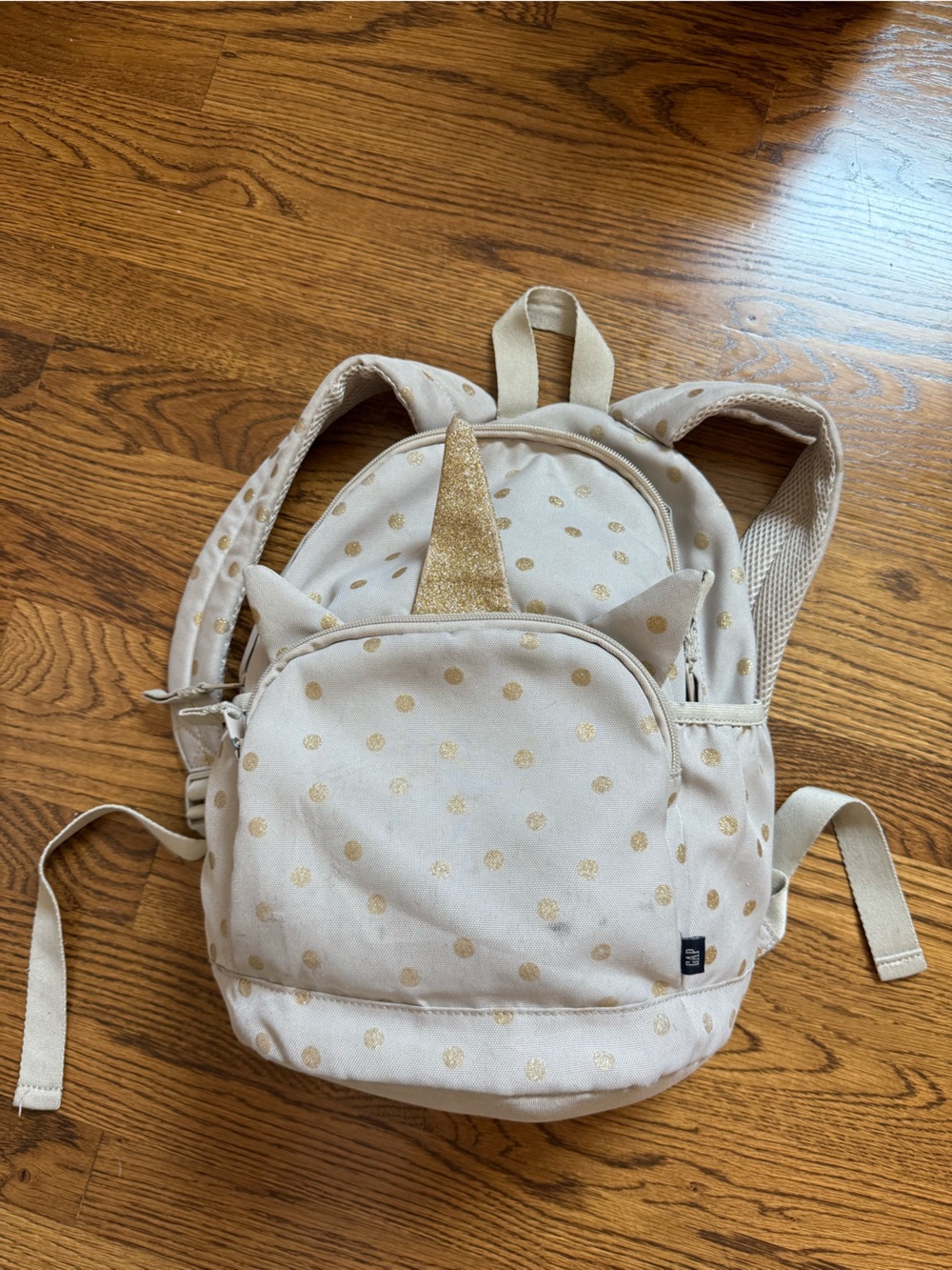 GAP Cream and Gold Polka Dot Unicorn Backpack